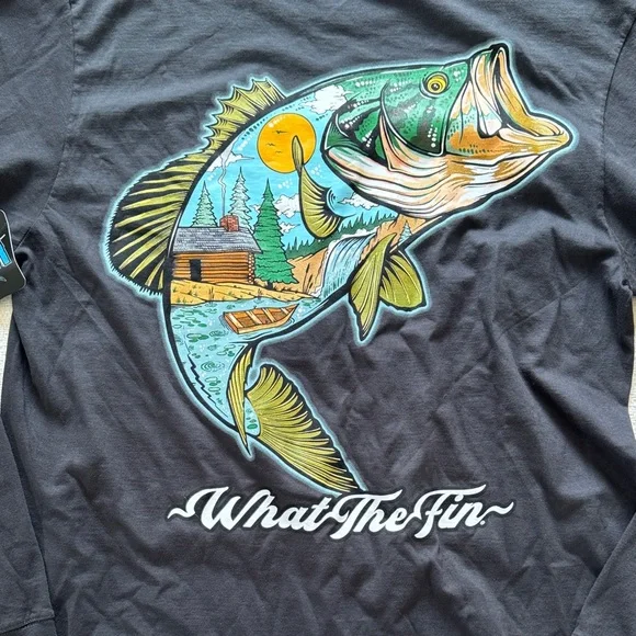 What The Fin WTF Men's Black Long Sleeve Tee - Picture 6 of 6